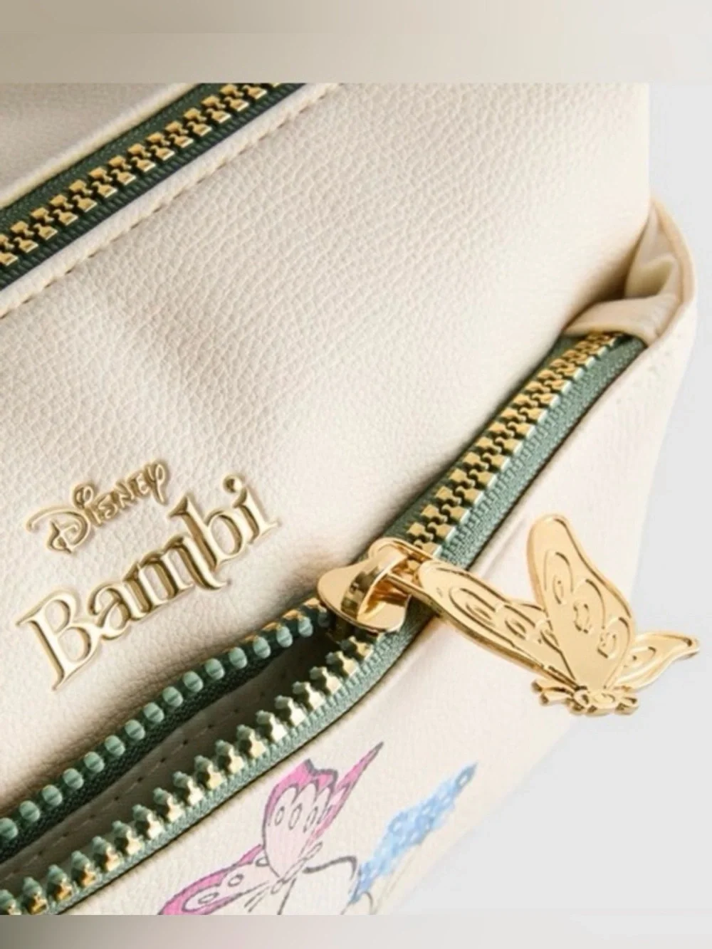 NWT Disney Bambi Cream Crossbody with Green Strap and Floral Artwork